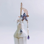 かんざし【 星の花 】雪 氷 結晶 天然石 月 星 ムーン スター 和風 着物 簪 一本挿し ドロップ 雫 チェコビーズ ガラス くすみカラー HALHANA イヤリング