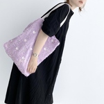 ハート刺繍のフラワー肩がけバッグ(ライラック)
