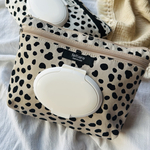 フタ付きオムツポーチ　ダルメシアン　ベージュ　S