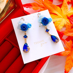 ロイヤルブルー 薔薇🌹✨️ たか見え✨️ ジルコニア✨️ 雫 揺れる♪　ハンドメイド ピアス イヤリング レディース アクセサリー✨️