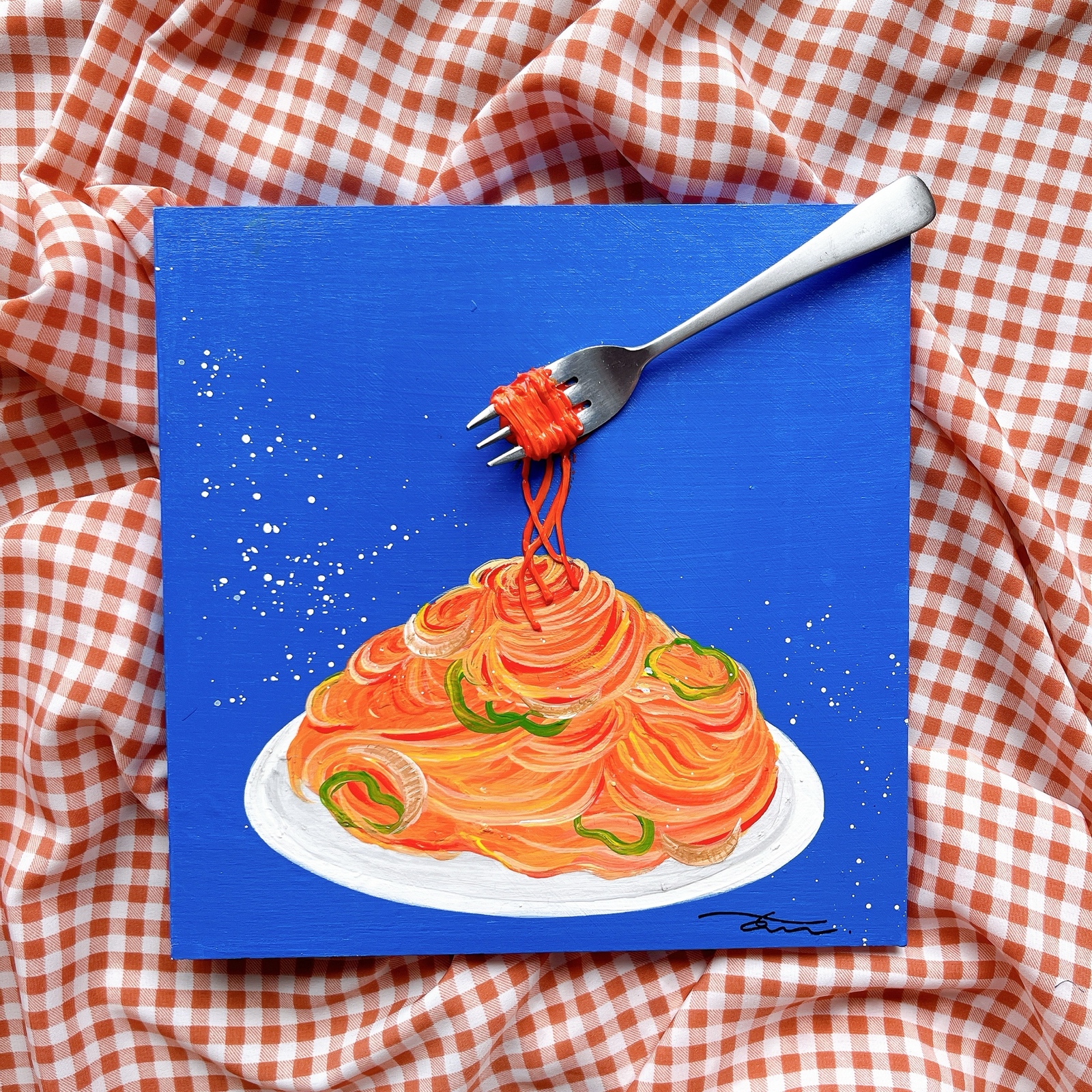 原画『ナポリタン』20㎝×20㎝ 絵画/アクリル画/テクスチャーアート