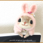 癒しの妖精✿momoちゃん　いろんなトコからちょこんとピンクうさ耳顔出し全身miniバージョンwithお花