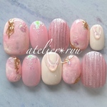  【現品販売10枚入り】ちゅるんピンクのバカラとニュアンスネイル✴︎ネイルチップ 