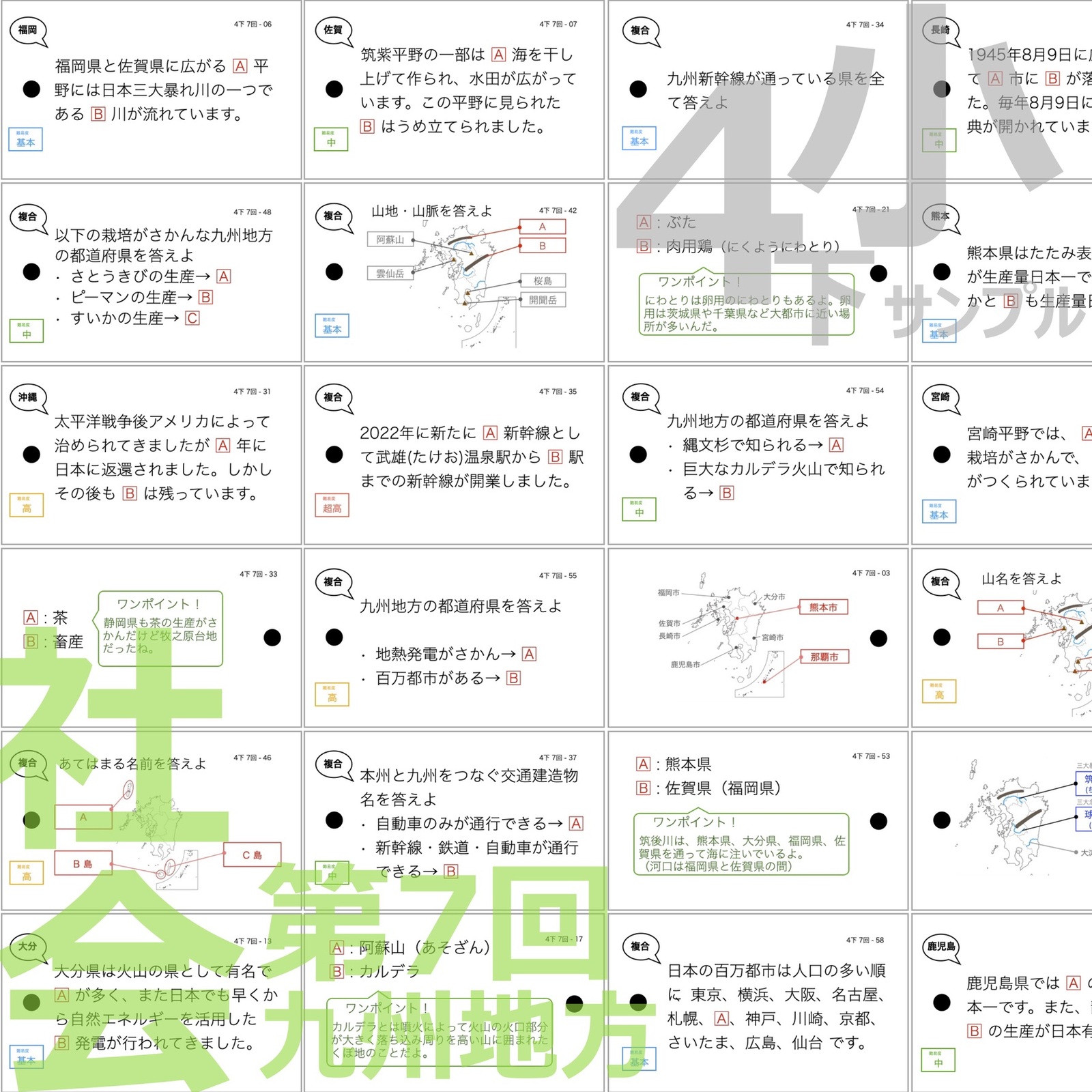 中学受験 暗記カード【4年下 社会6-9回】 組分けテスト対策 - TT1