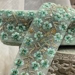 [実物のお色味と違う場合があります] インド刺繍リボン　花　インド刺繍　スパンコール　刺繍リボン　リボン　りぼん