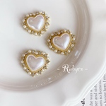 MT288【2個】小さなパールとクリスタルのパールハート 19×17mm  貼り付けパーツ センターパーツ