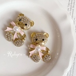 MT290【1個】ピンクリボン🎀きらきらテディベア🧸 33×25mm 貼り付けパーツ