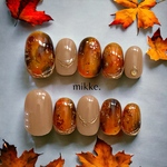 【 カラー変更可能 】 ネイルチップ〔 mikke. 〕/ ニュアンス 秋 冬 べっ甲 ベージュ
