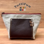 tuttifun＊茶色の革のポケットポーチ - ベージュ