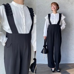 【長さ調整OK】大人可愛いフリルタック♡普段から式まで♡超ゆったり着やせモードサロペット【FREE 】卒業式 七五三 フォーマル KMC-752 718430