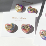 H152.大人気再販②💖カラフルハート💖一粒ピアス イヤリング キラキラ カラフルミックスシェル さざれ石 カラフルポップ 個性的 目を引く 特別 ゆれない レインボー 軽い 大ぶり スタッドピアス 