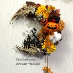 送料無料🎃三日月🌙ハロウィン館リース（黒）　玄関リース
