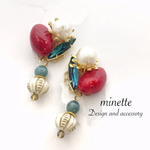 レッド&エメラルドグリーン ビジューピアス