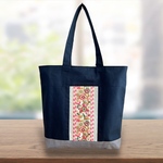 インド刺繡リボンが華やか！A4サイズ対応ネイビーカラーのオールラウンドトートバッグ/キャンパスにオフィスにショッピングに