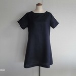 リネンAラインワンピース　（紺）　再販