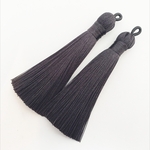 2本 全長約8～9㎝ ナイロン タッセル ロング ループ付き パーツ/黒(tassel-71) アジアン 中華 チャイナ ハンドメイド 素材 和風 シノワズリ 