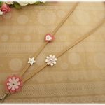レザー　ネックストラップ★ピンクハートデイジー　金具変更可能
