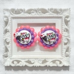 ヴィンテージ 花はじきと猫ちゃんのピアス　イヤリング　昭和レトロポップ　レア　デッドストック　パステルカラー　おはじき　ピンク　ねこ　アニマル　ピンク　ガール　ガーリー