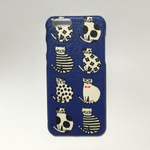 ボーダードット猫柄 ブルー スマホケース【Xperia/GALAXY/iPhone】