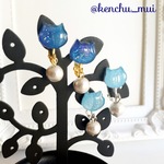 [New!]ねことコットンパールのイヤリング