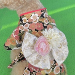 わんちゃんのお上品な振袖　　ブラック鶴柄×ホワイト花柄帯
