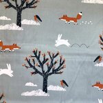 Sale*ドイツLS社 オーガニックコットン生地 雪の森の動物たち【35cm単位切り売り】うさぎ 小鳥 きつね