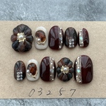 ネイルチップニュアンスべっ甲花深みボルドー大人948