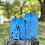 【４サイズセット】ナイロン巾着袋　スタッフバッグ　スタッフサック　登山　アウトドア　キャンプ　軽量　撥水　水色・ライトブルー　差し色