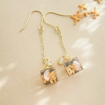 グリーンマーブルのタッセルピアス/イヤリング