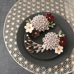 【グレージュ】ナチュラルな簪セット ✽つまみ細工　髪飾り　かんざし　成人式　卒業式　結婚式　浴衣　振袖　七五三　和装　