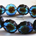 deep blue *flower 22mm テーブルカット チェコビーズ 1個