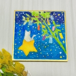 七夕に光る満天の星と白猫✩.*˚  水彩イラスト 色紙