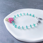 天然石ブレスレット/ヴィンテージビーズブレスレット/グリーンオニキス/ルビー/アレルギー対応/お花ブレスレット