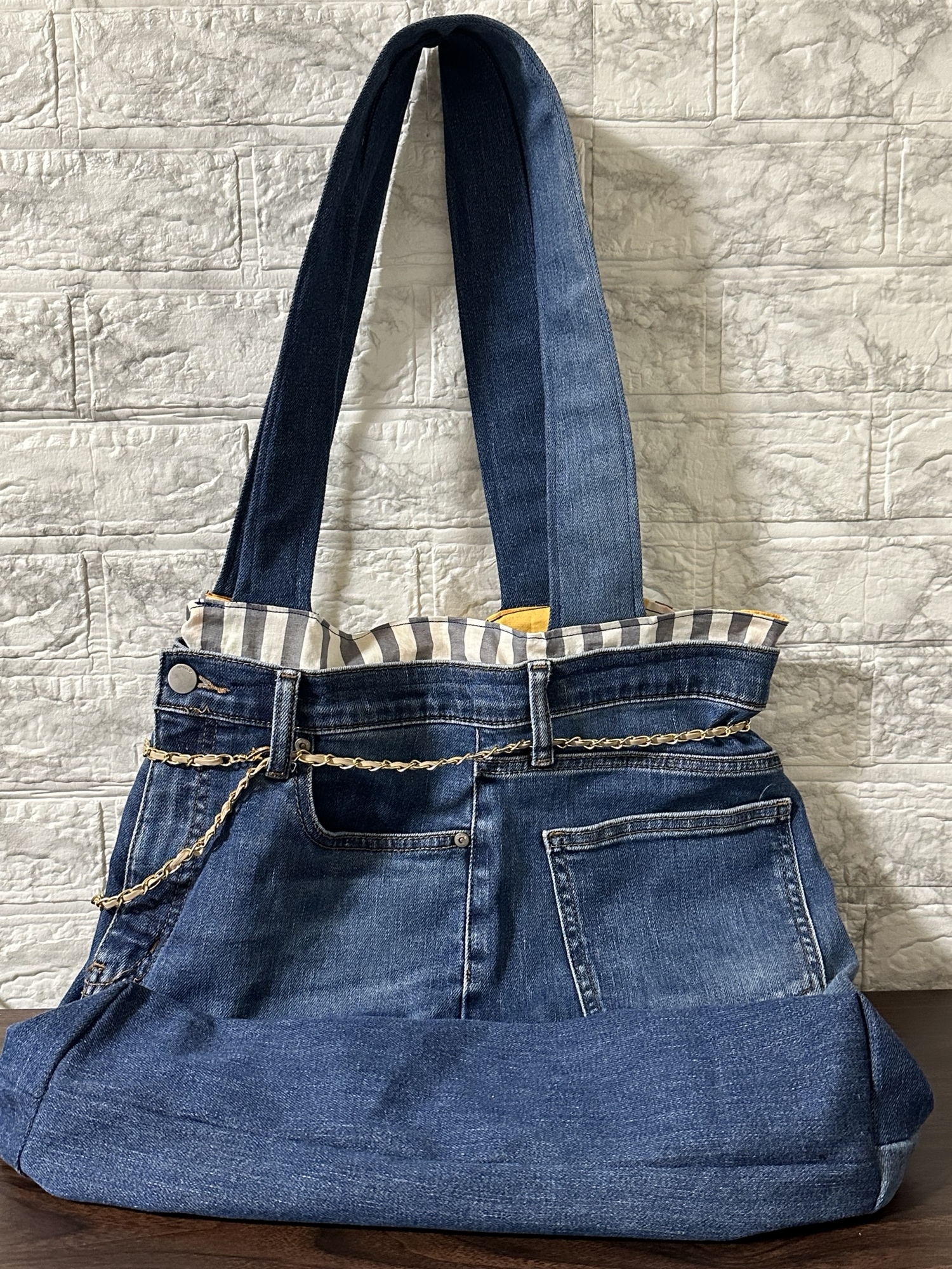 デニムリメイク❤️男前（小）デニム2wayトートバック・ワッペンデニム  
