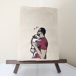 刺繍を愉しむ　ブックカバー　犬と男の人