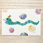 🐍透明水彩画　ちぎり絵「へびさん」イラストポストカード ２枚セット　縁起物　巳年　ヘビ　へび　お正月　年賀状　2025年　