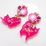 Jewelry catのピアス イヤリング レジン 薔薇  パール 赤紫 猫 ねこ