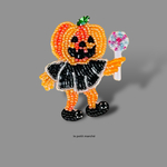 キャンディもらったジャック・オー・ランタンのビーズ刺繍ブローチ