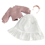 ジェニーちゃん服No.165ハンドメイドもこもこハートニットくすみピンクスカートセット