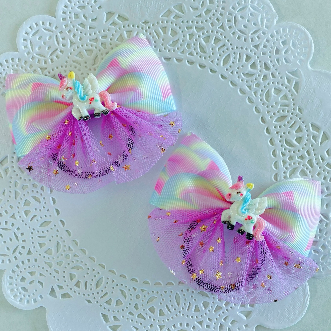 ハンドメイド☆ベビー＆キッズリボンヘアゴム☆紫☆ハート☆ふわふわ