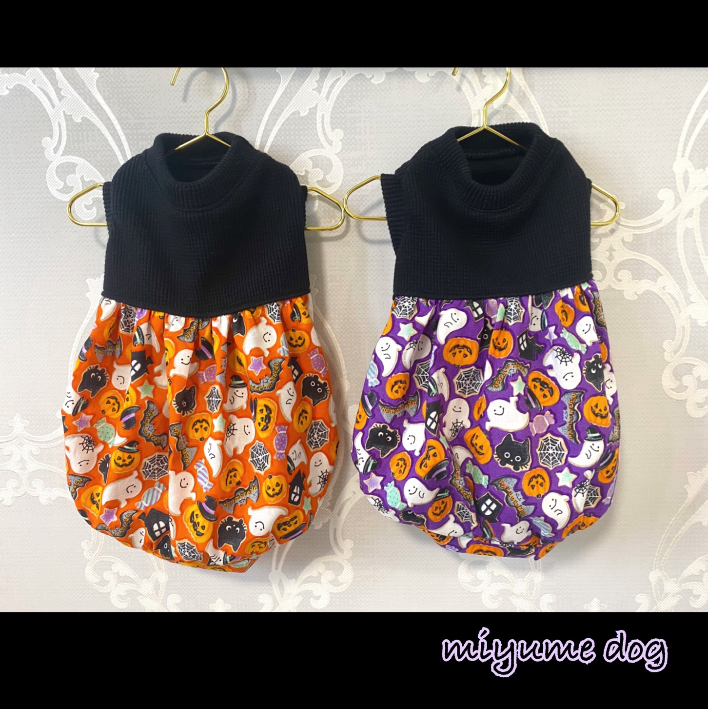 犬服ハンドメイド♡ミィモ♡ハロウィンワンピ♡ラグラン袖ハイネックワンピース 犬服／猫服 ハロウィンワンピース 202102 [OP874] ペット服
