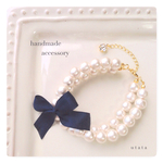 コットンパールブレスレット＊happy day bracelet＊シルクリボン×スワロフスキー/りぼん