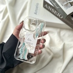 【No.50】 ミント　ホワイトかすみ草付　ニュアンスiPhoneケース
