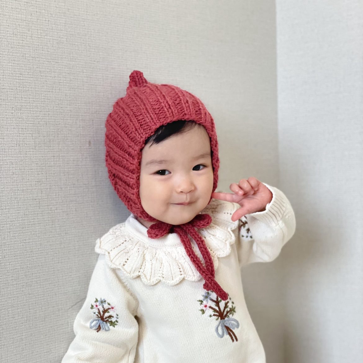 Christmas version🦌🎄ピクシーボンネット 手編み ニット帽 子供