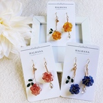 ピアス【 ゆかしき薔薇 】冬 春 バラ レトロ 花 ディップフラワー アメリカンフラワー 雫 チェコビーズ ガラス くすみカラー HALHANA イヤリング