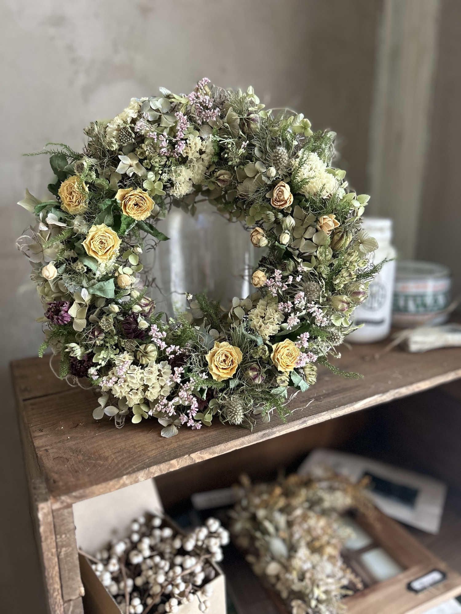 キャンドルリース　ハートリース　クリスマスリース　スモークツリー キャンドルリースハートリースクリスマスリーススモークツリー