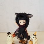 【ブラック】ミキマキちゃんサイズ　ハロウィンワンピとネコボア帽　セット