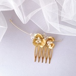 【flower drop mini B 1個】送料無料　ブライダル ウェディング 結婚式 着物 和装 簪　かんざし レトロ　花　フラワー　パール　ヘアコーム　ヘアアクセサリー　ゴールドフラワー