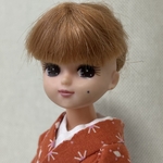 リカちゃん・着物　ハロウィン　オレンジ・幾何学模様