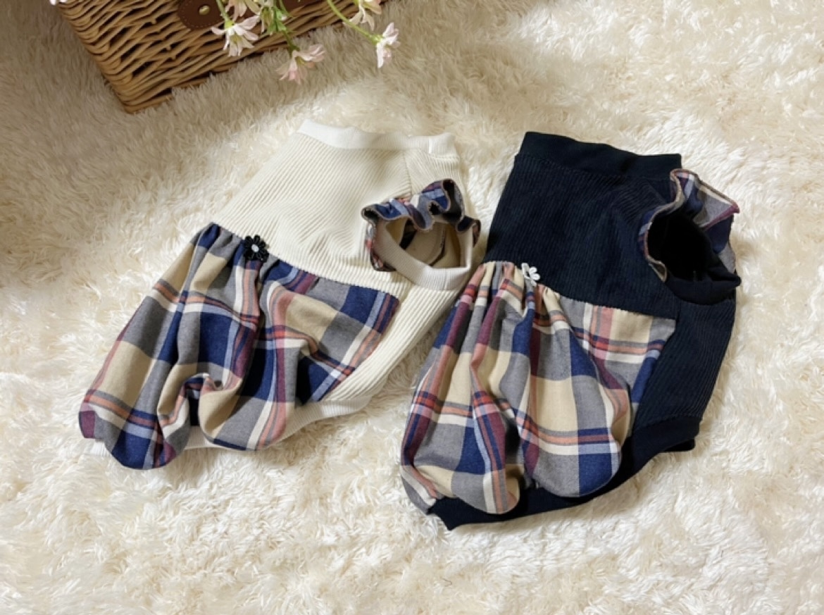 犬服『ウィンターコットン タータンチェック 播州織 バルーン